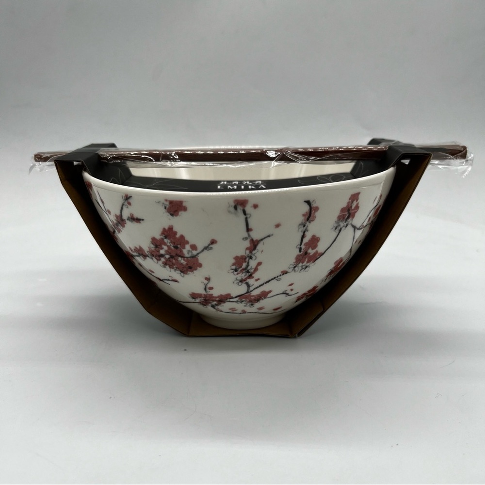 NWT Emika Cherry Blossom Ceramic Bowl With Chopsticks